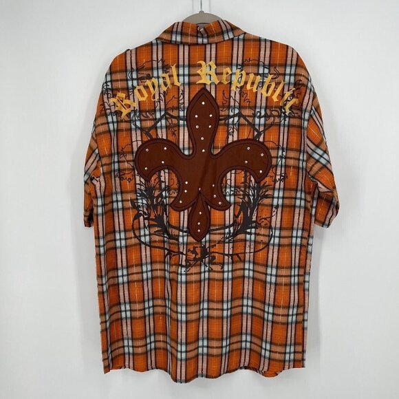 Royal Republic Button-Up‎ Shirt Mens L Orange Front Back Graphic Short Sleeve - Picture 2 of 7